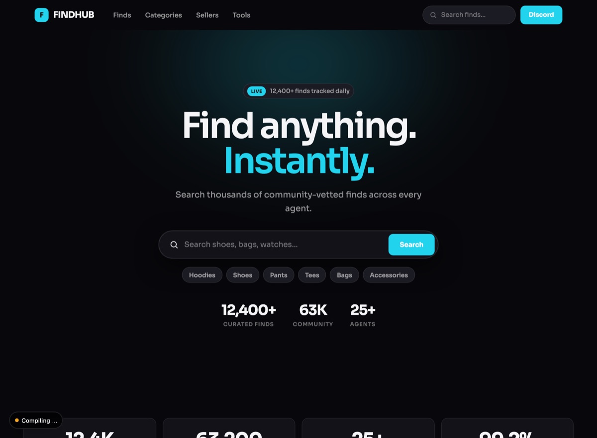Finds Hub page template preview